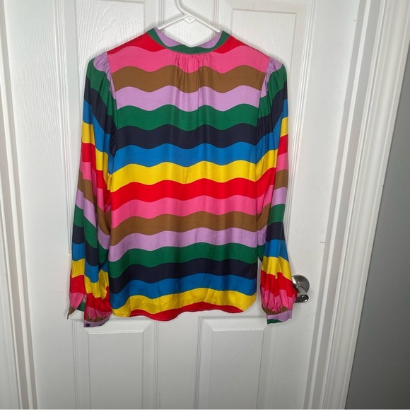 Boden Blouson Sleeve Blouse in Multicolor Rainbow Wave Colorful Loud Pride 2 - Picture 5 of 15